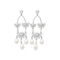 Silver Tone Crystal Petal Pearl Tassel Drop Earrings view 5