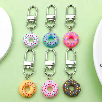 Six-Piece Multicolor Sprinkle Donut Keychain Set With Swivel Clasps