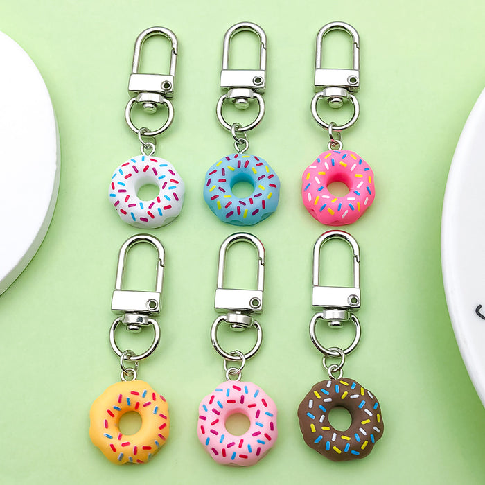 Six-Piece Multicolor Sprinkle Donut Keychain Set With Swivel Clasps