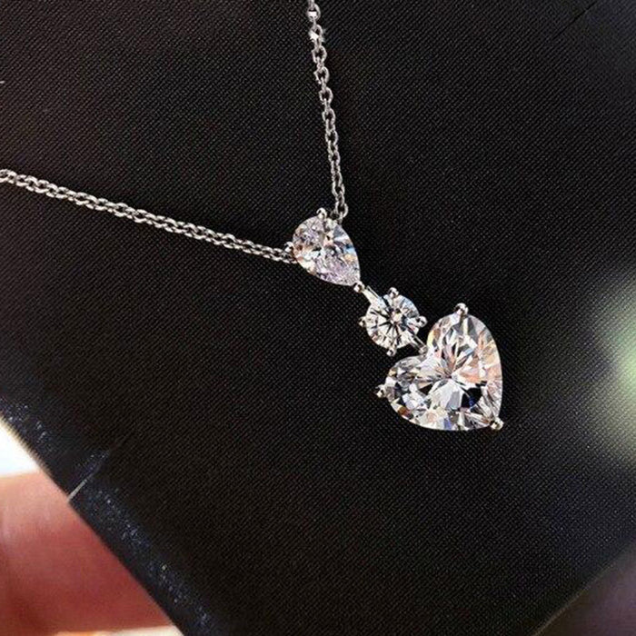 Silver Clear Heart CZ Drop Earrings Pendant Necklace Options