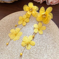 Fabric Flower Long Chain Drop Earrings in Five Colors view 6