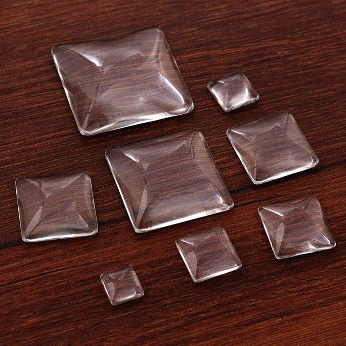 Clear Square Domed Glass Cabochons in Assorted Sizes