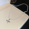 Pearl Bead Cross Pendant Necklace Triple Crystal Cross Drops view 6