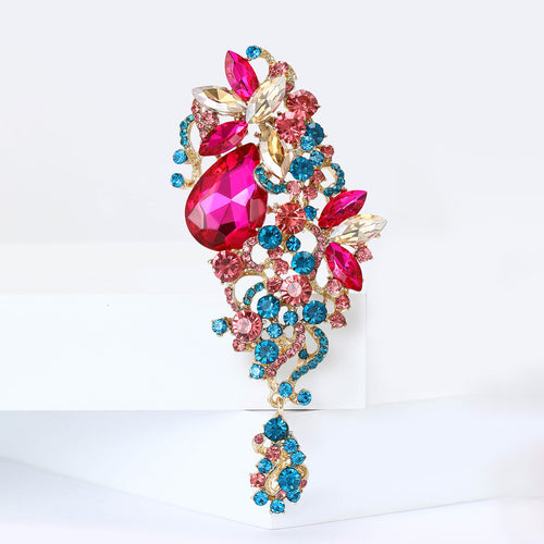 Multicolor Crystal Drop Brooch close-up highlighting the front decoration