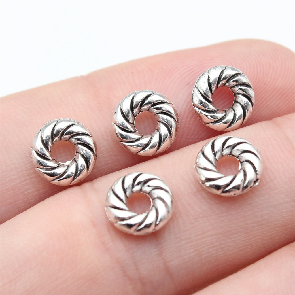 8x8x2.6mm 0.54g Antique Silver Zinc Alloy Twisted Round Spacer Beads for Bracelet Necklace DIY Jewelry