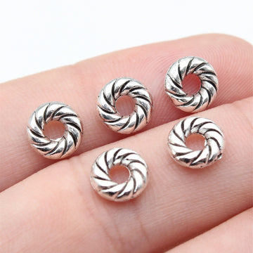 Antique Silver Twisted Ring Metal Spacer Bead Component
