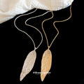 Textured Long Leaf Pendant Necklace Two Metal Tones view 4