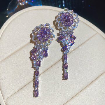 Purple Crystal Statement Earrings in Four Designs with Crystal Accents