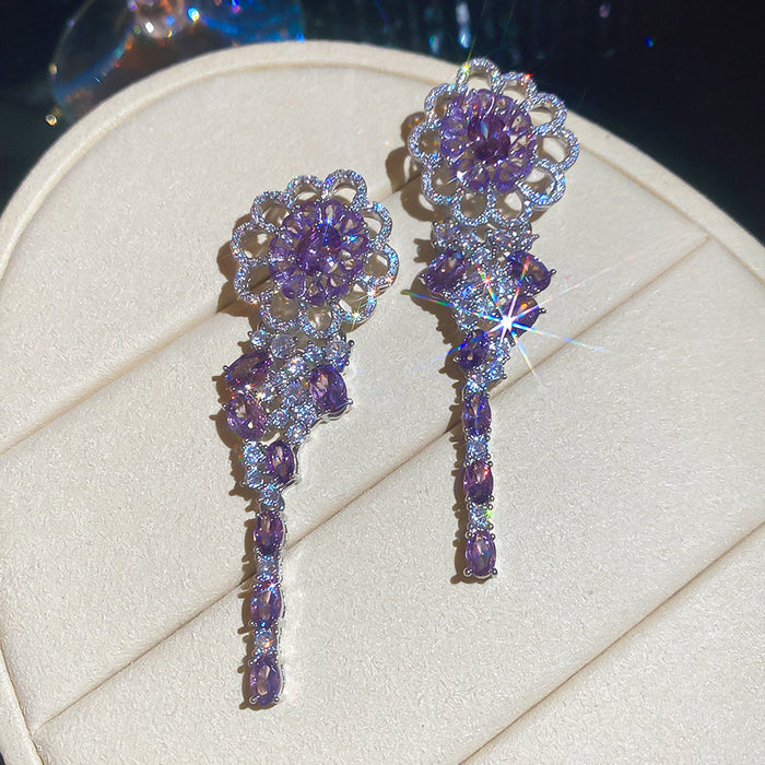 Purple Crystal Statement Earrings in Four Designs with Crystal Accents