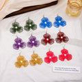 Colorful Wire Mesh Flower Pearl Look Long Hook Earrings view 1