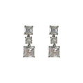Silver-Tone Clear CZ Square Round Tier Drop Earrings view 5