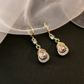 Yellow Green and Pink Teardrop Gold Tone Huggie Earrings view 4