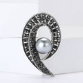 Dark Crystal Paisley Brooch With Gray Pearl Accent view 1
