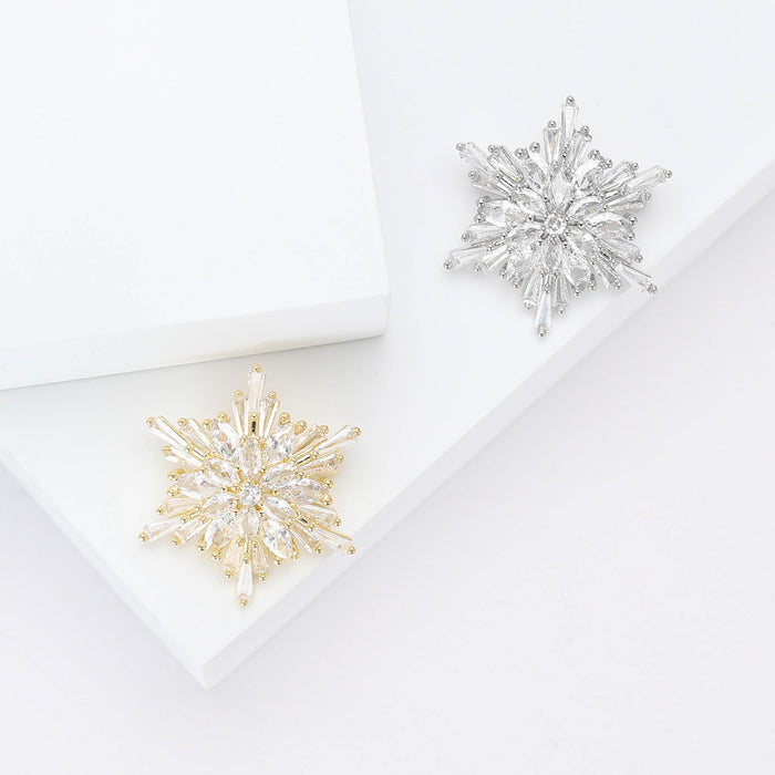 Crystal Snowflake Brooch Clear Stones Silver Or Gold Tone