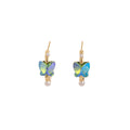 Pink and Blue Green Butterfly Pearl Look Small Hoop Earrings view 5