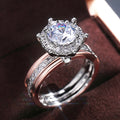 Round Clear Stone Halo Two-Ring Set In Three Metal Finishes view 2