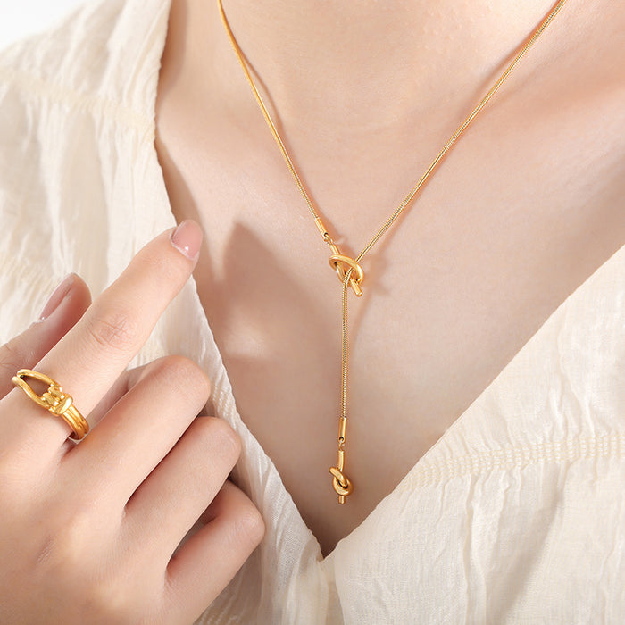 Metal Knot Lariat Snake Chain Y Necklace Gold and Steel