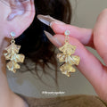 Textured Ginkgo Leaf Drop Earrings In Gold And Silver Tones view 4
