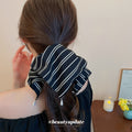 Black Or Ivory Striped Square Scarf Hair Claw And Ponytail Tie Options view 3