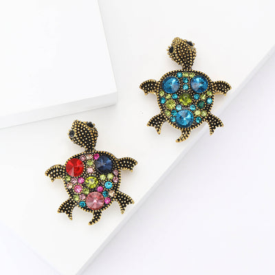 Crystal Turtle Brooch front view on a plain background