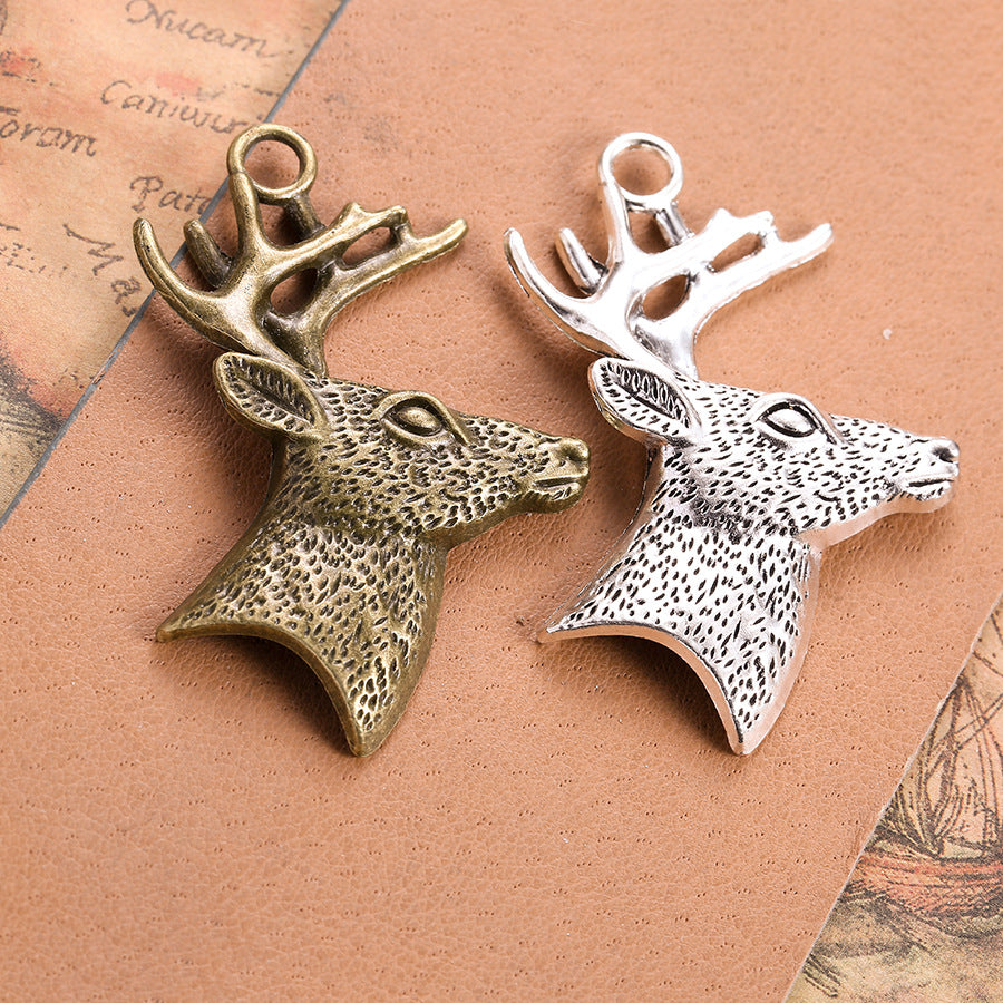 Alloy Deer Head Charm Pendant 50x43mm Christmas Reindeer Style