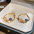 Multicolor Floral Hoop Earrings With Gold Tone Details view 6