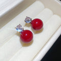 Red Pearl Style Drop Earrings with Crystal Square Studs view 6