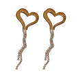 Gold Tone Open Heart Chain Tassel Earrings in Two Sizes view 5