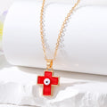 Gold Tone Cross Evil Eye Pendant Necklaces in Four Colors view 7