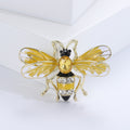 Yellow Enamel Bee Brooch Gold Tone Amber Gem Rhinestones view 2