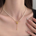 White Pearl Necklace Gold Gourd Pendant Bead Cluster Drop view 3