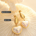Teardrop Stud Heart Glass Pearl Drop Earrings Gold Steel view 2