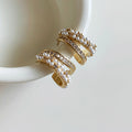 Gold Tone Curved Stud Earrings With Pearls And Crystals view 6
