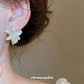 White Flower Stud Earrings with Clear Crystal Petals view 3