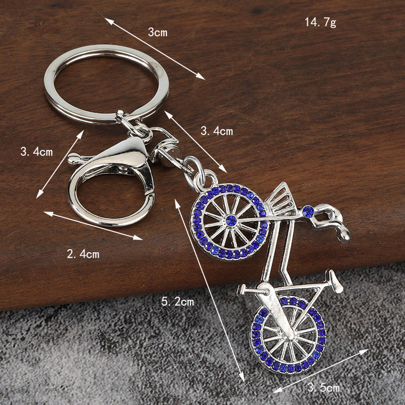 Rhinestone Bicycle Alloy Keychain Gift Pendant for Couples and Cyclists