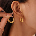 Dimpled Texture C Shape Hoop Earrings Steel Gold Stainless view 1