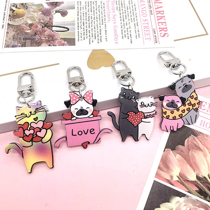 Love Cat and Dog Printed Acrylic Clip Keychains in Four Designs