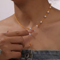 Gold Imitation Pearl Necklace With Crystal Whale Tail view 3