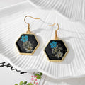 Black Geometric Resin Dried Flower Drop Earrings 7 Shapes view 8
