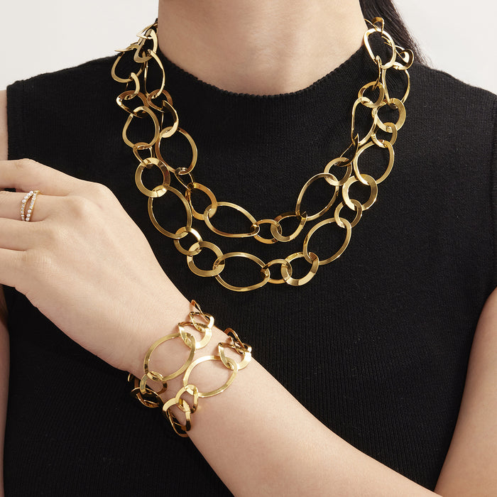 Gold Irregular Oval Circle Link Necklace Bracelet Earrings