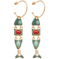 Colorful Articulated Fish Drop Earrings In Red Black And Blue view 5