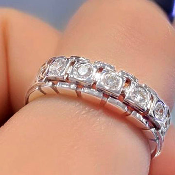 Square Crystal Eternity Style Band Ring in Silver Tone