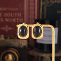 Square Frame Black Glass Cabochon Stud Earrings Gold Steel view 4