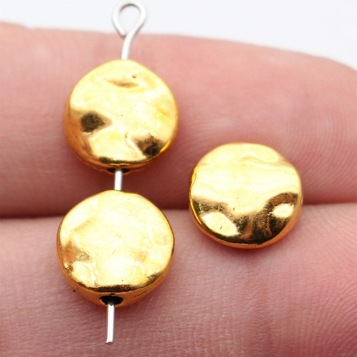Hammered Coin Bead In Antique Gold For Jewelry Making