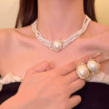 Multi-Strand Pearl Choker and Oval Pearl Studs 2 Styles view 3