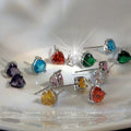 Silver Heart Crystal Stud Earrings Pink and Yellow view 1