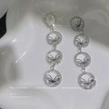 Silver Pave Butterfly Four Disc Long Drop Earrings view 2