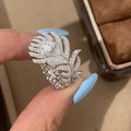 Silver Peacock Feather Crystal Open Statement Ring view 1