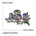Three Owl Crystal Brooch on Leafy Branch in Two Palettes view 4