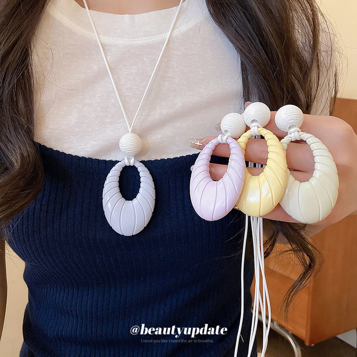 Pastel Oval Textured Pendant Necklace in Four Soft Colors